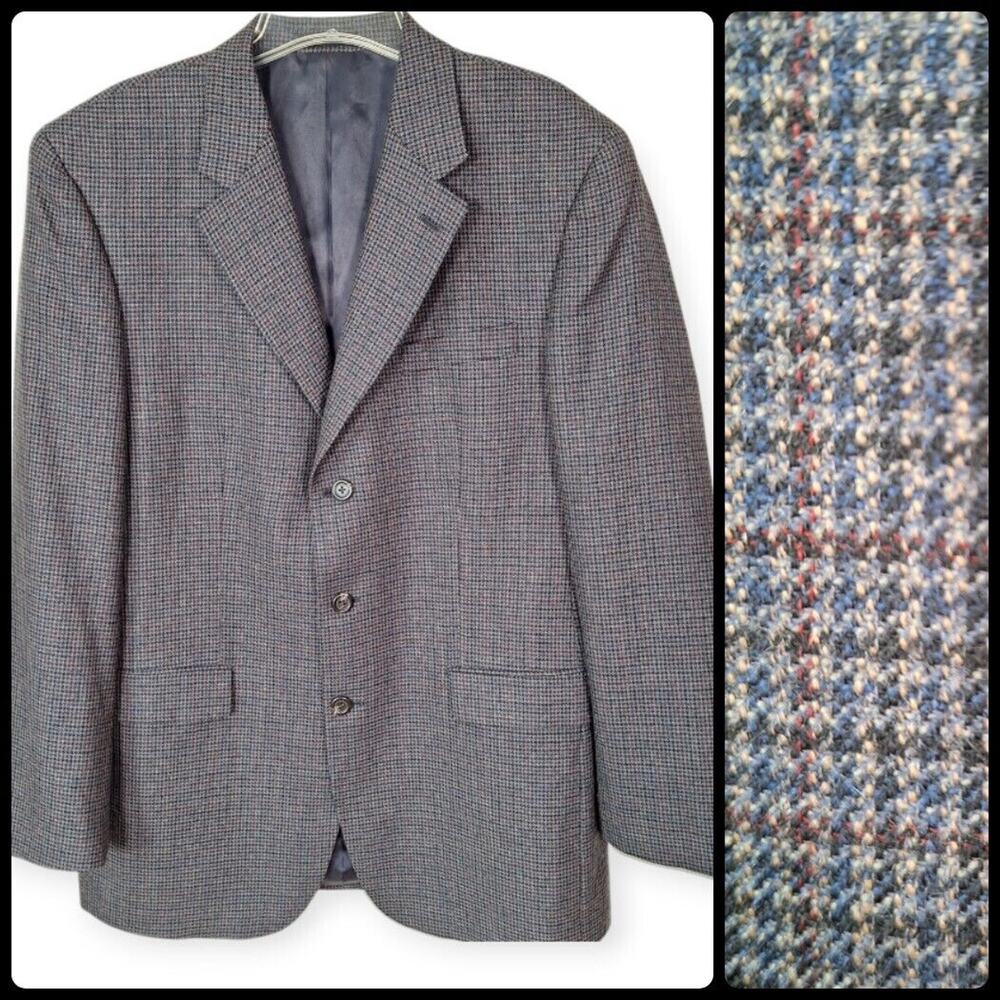 Ralph Lauren Houndstooth Sport Coat Blazer Jacket 3 Button Wool Men Size 41L